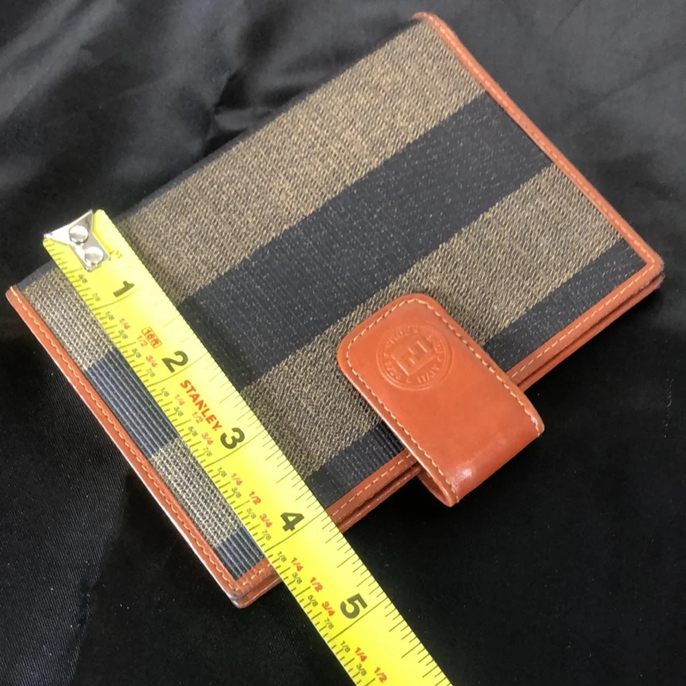 FENDI PEQUIN PECAN Striped Agenda Planner Passport Holder CC Wallet Binder MINT